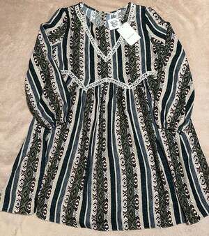 NWT RETHM Geometric Tribal Print V-Neck Lace Trim Dress Size M